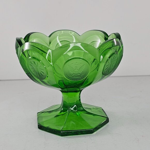 Vintage Fostoria Emerald Green Footed Compote Jam Jelly Candy Dish Coin Dot 4 in - Picture 4 of 6